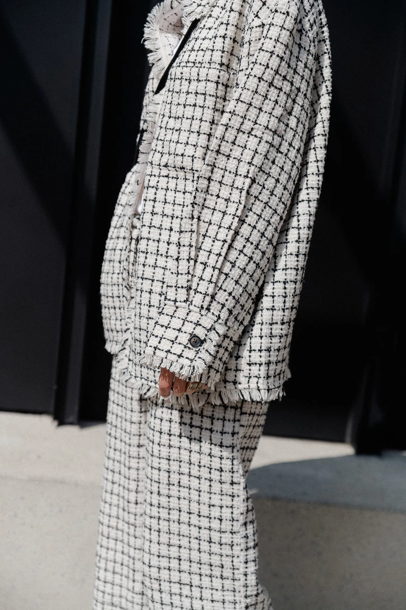 Oversize dela jacket black/white check tweed