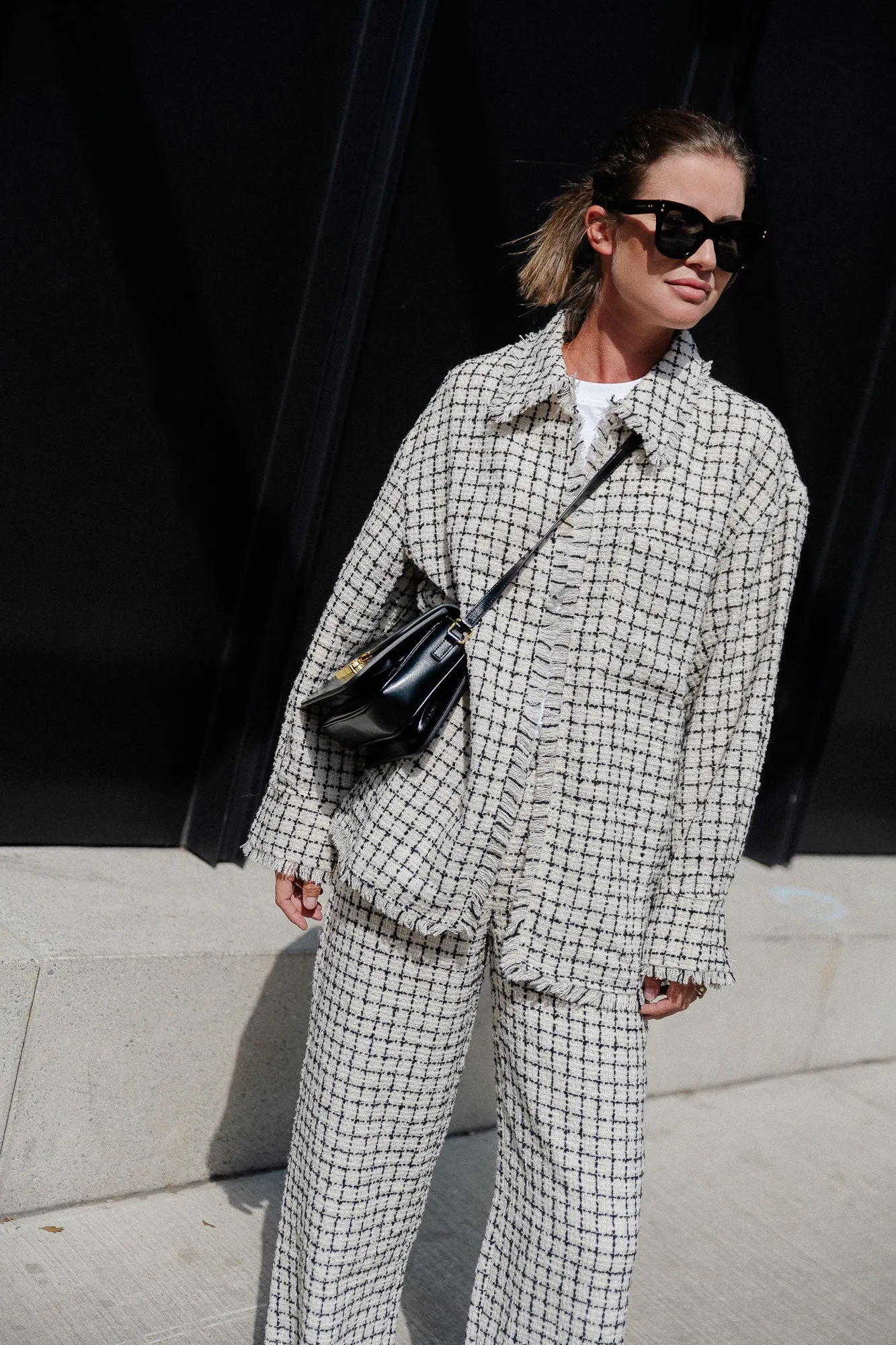 Oversize dela jacket black/white check tweed