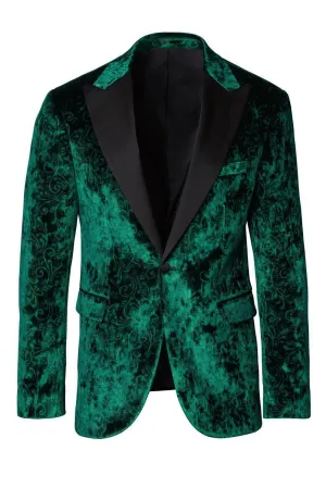 Paisley Velvet Peak Lapel Blazer - Green