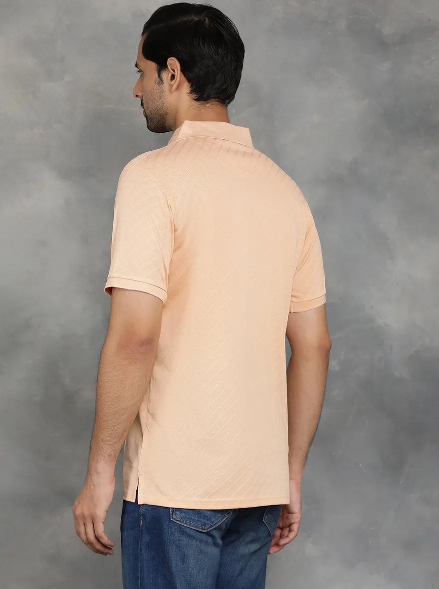 Peach Solid Regular Fit Polo T-Shirt | JadeBlue