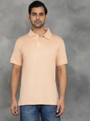 Peach Solid Regular Fit Polo T-Shirt | JadeBlue