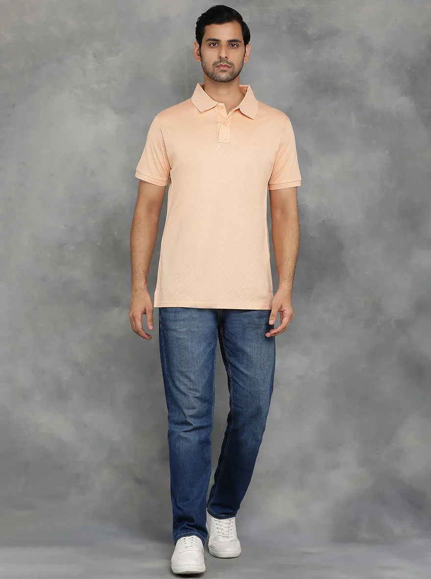 Peach Solid Regular Fit Polo T-Shirt | JadeBlue