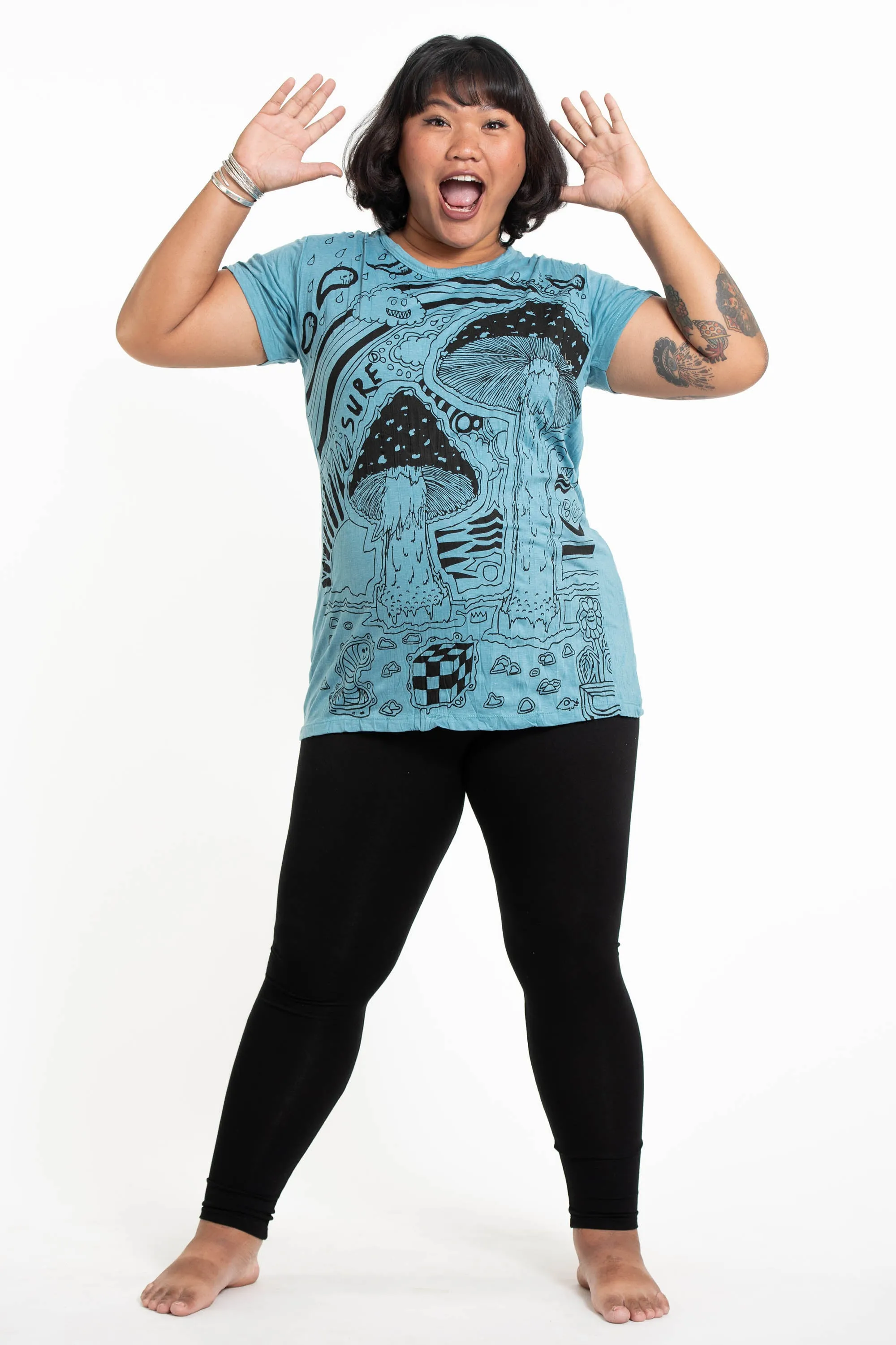 Plus Size Womens Magic Mushroom T-Shirt in Turquoise