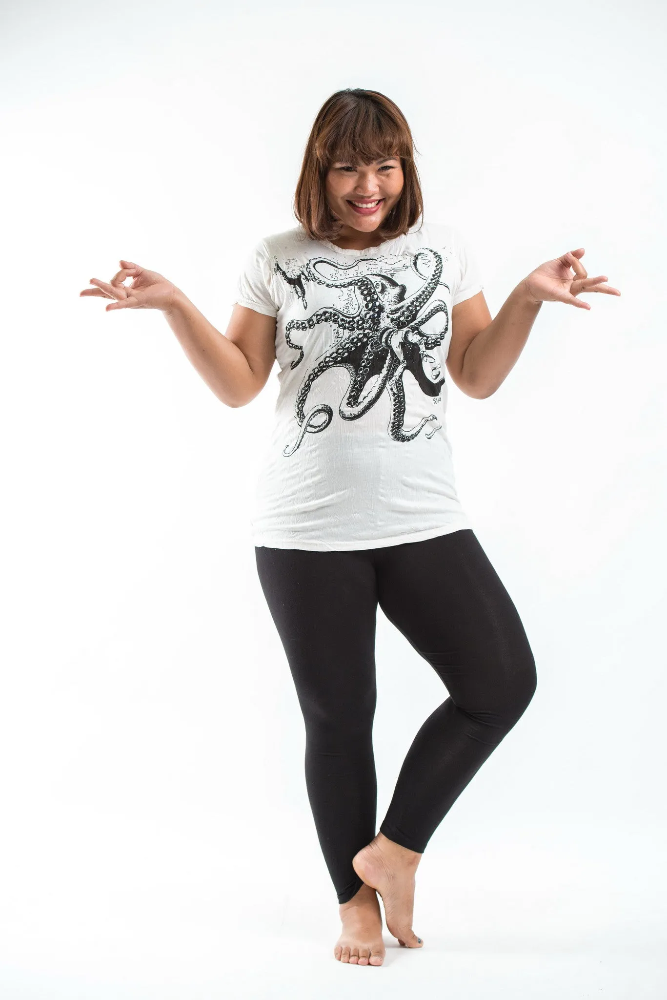 Plus Size Womens Octopus T-Shirt in White