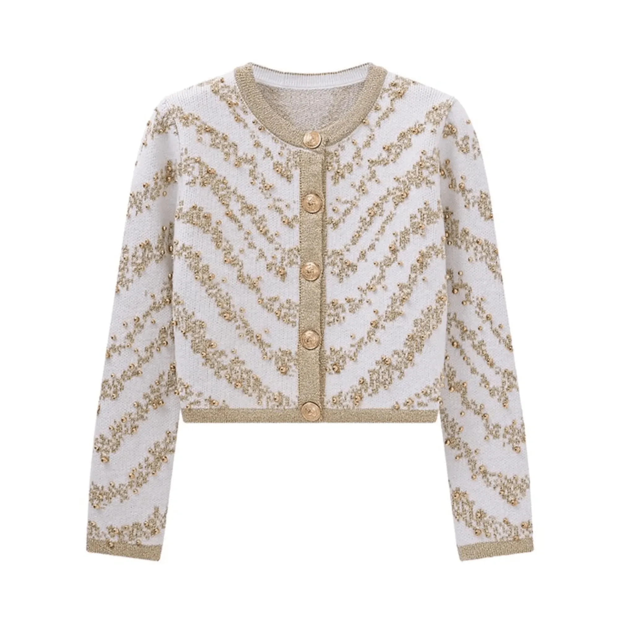 Pre Order:  Gold Beading Knit  Short Cardigan