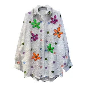 Pre Order:  Sequin Flower Loose Long Sleeve Thin Shirt