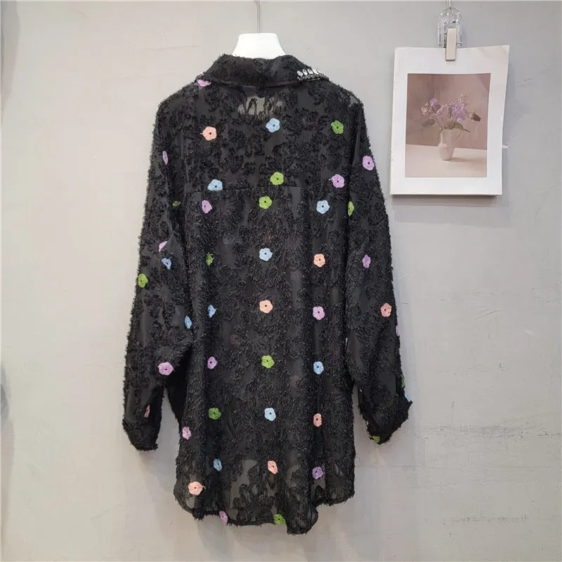 Pre Order:  Sequin Flower Loose Long Sleeve Thin Shirt