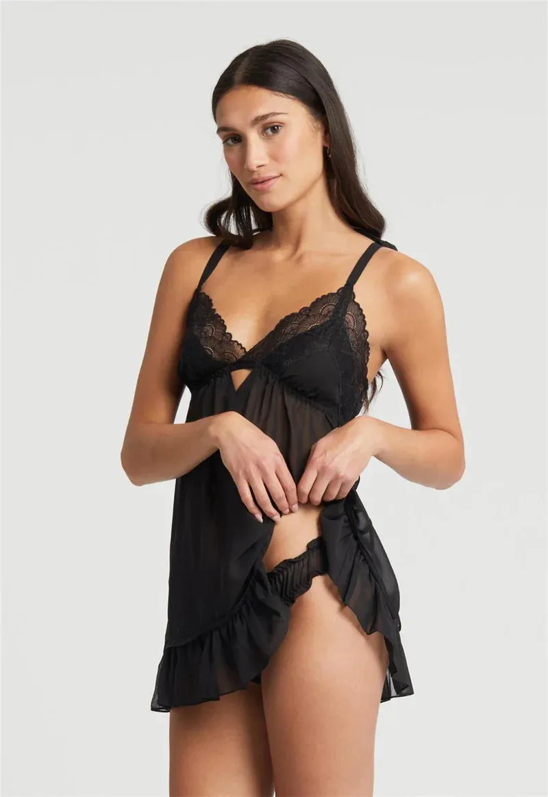 Rya Collection Dahlia Babydoll Set - Black