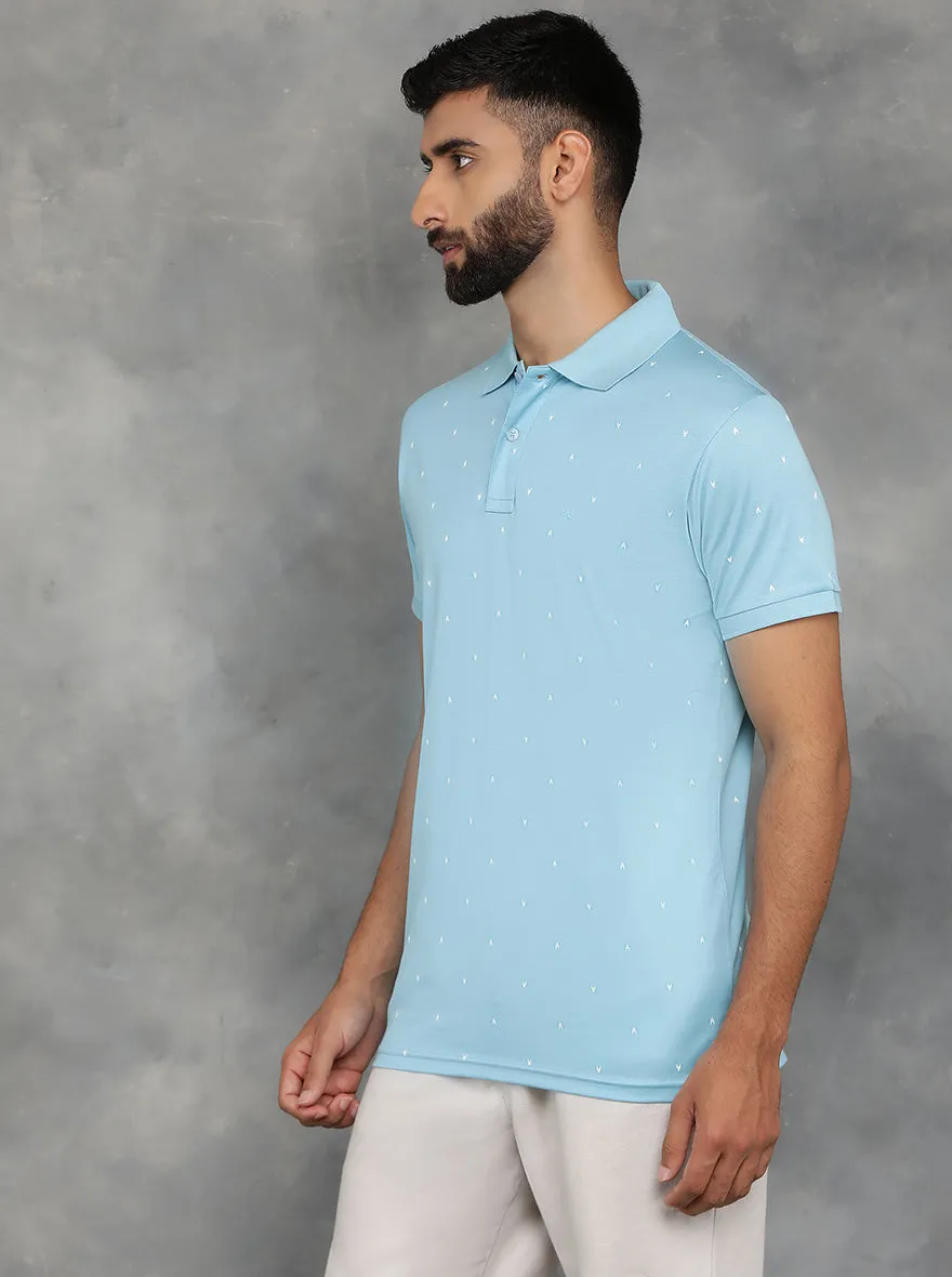 Sky Blue Printed Regular Fit Polo T-Shirt | JadeBlue