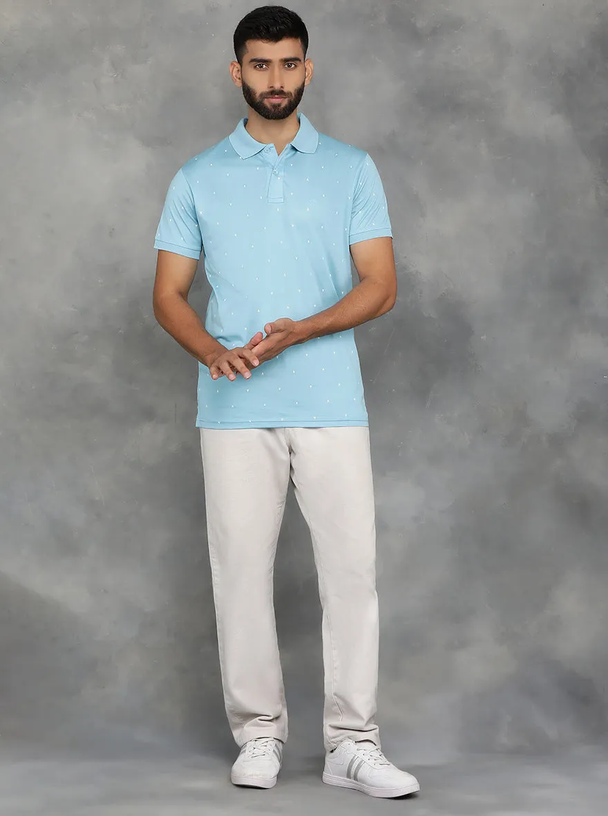 Sky Blue Printed Regular Fit Polo T-Shirt | JadeBlue