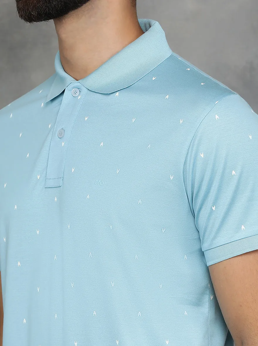 Sky Blue Printed Regular Fit Polo T-Shirt | JadeBlue