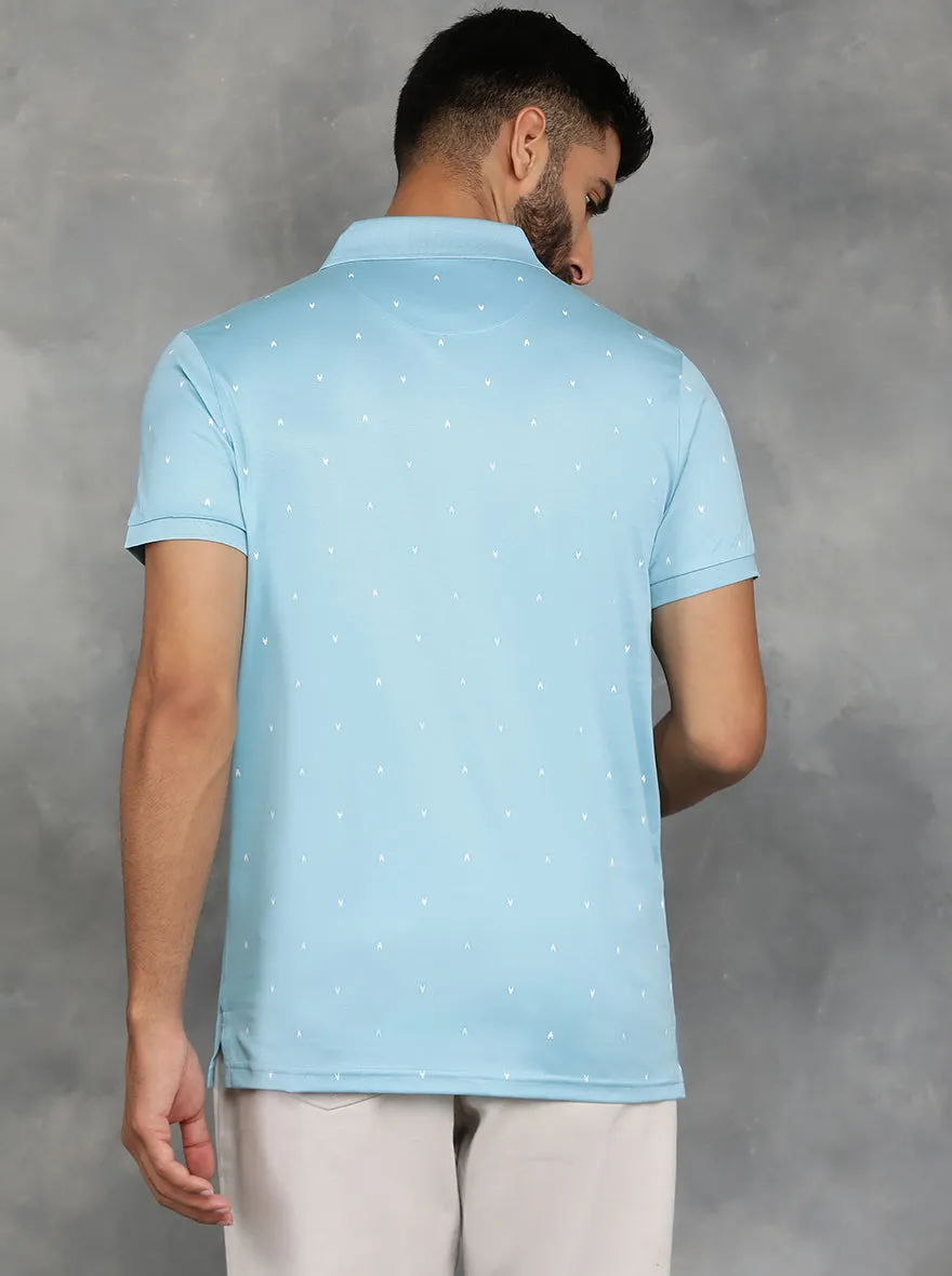 Sky Blue Printed Regular Fit Polo T-Shirt | JadeBlue