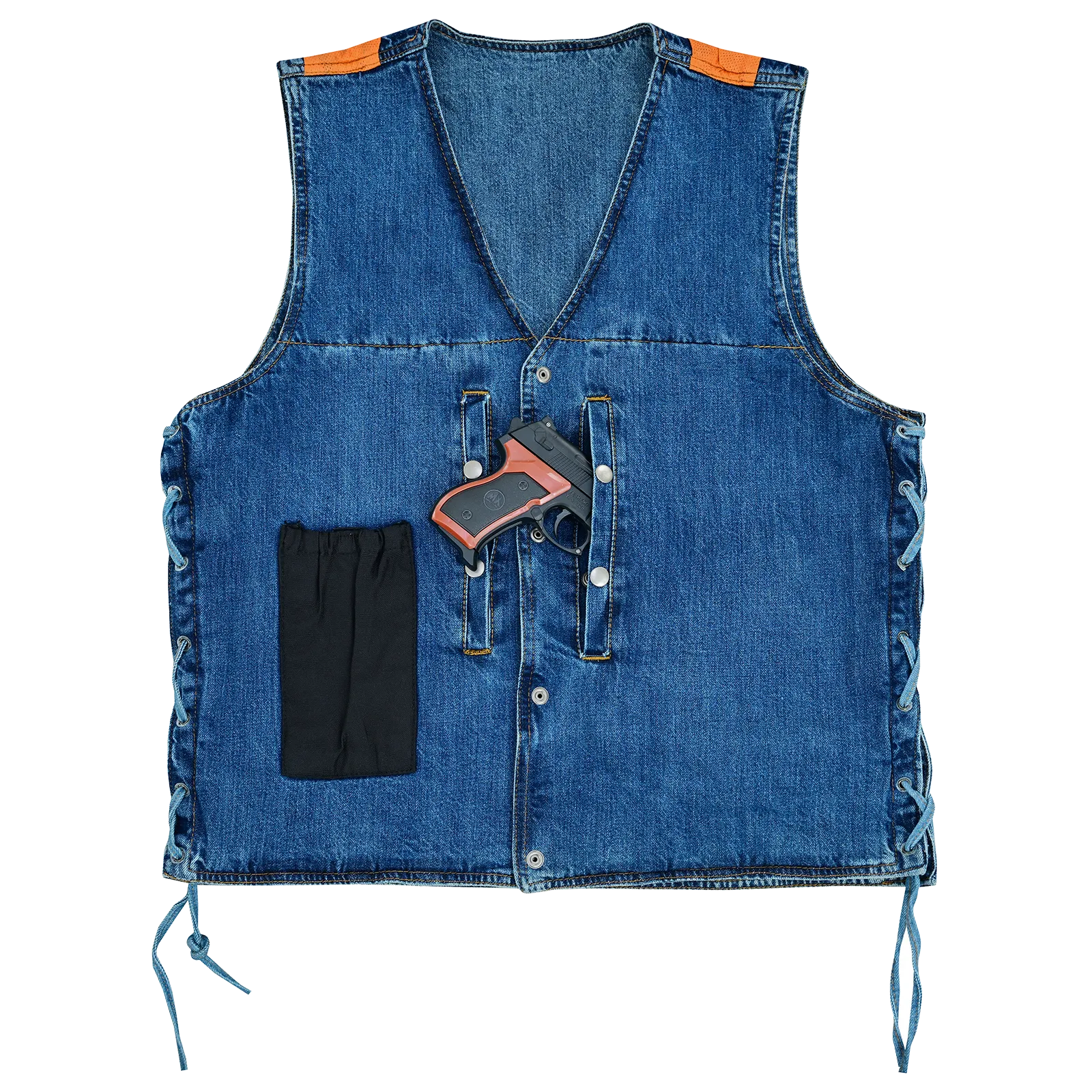 VB939BL Men's Blue V-Neck Denim Vest for Motorcycle Riders