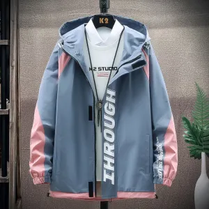 Windproof Letter Print Hooded Jacket