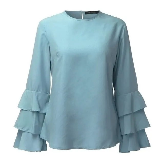 Women Blouses Shirts Autumn Shirts Elegant Ladies O-Neck Flounce Long