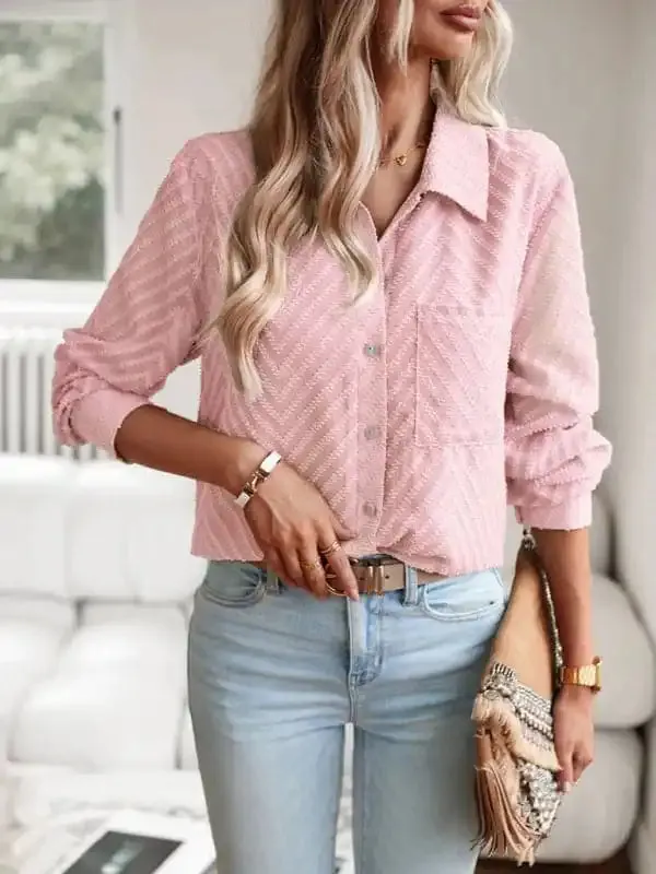 Women’s elegant commuter jacquard long-sleeved blouse