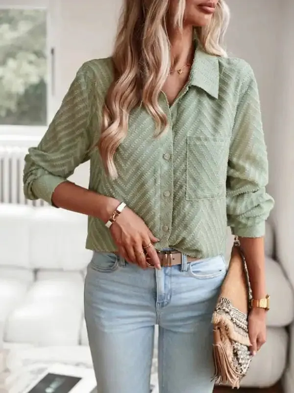 Women’s elegant commuter jacquard long-sleeved blouse