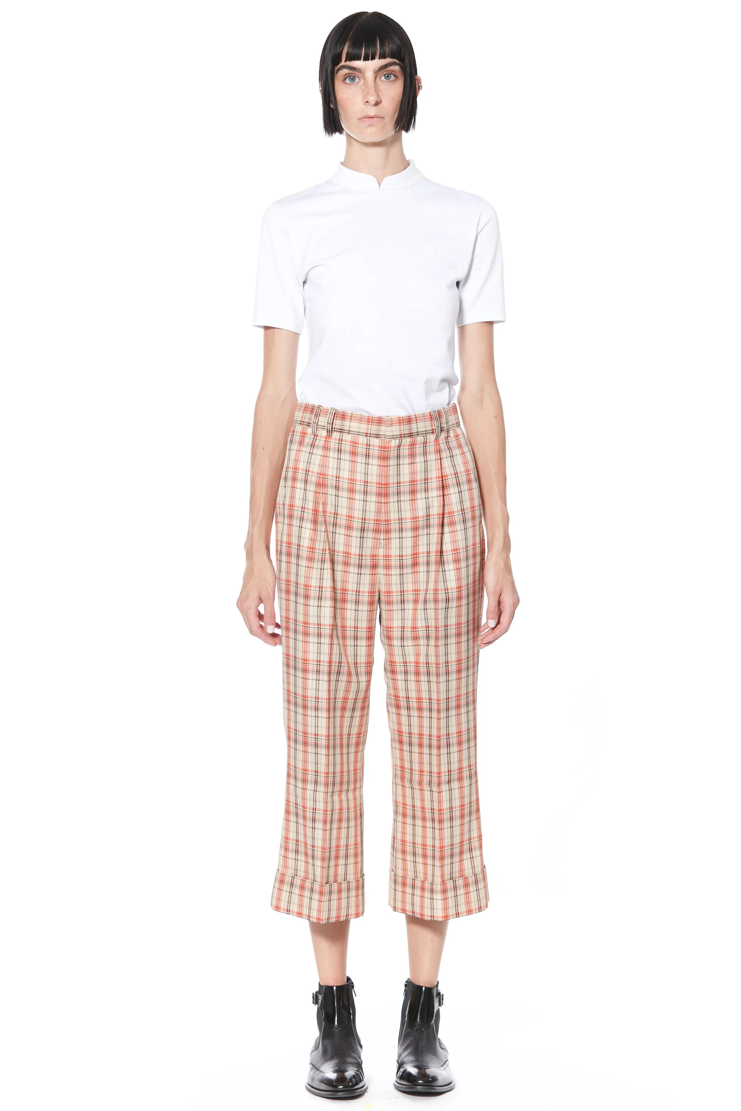 Wool Orange Plaid Cropped Pants